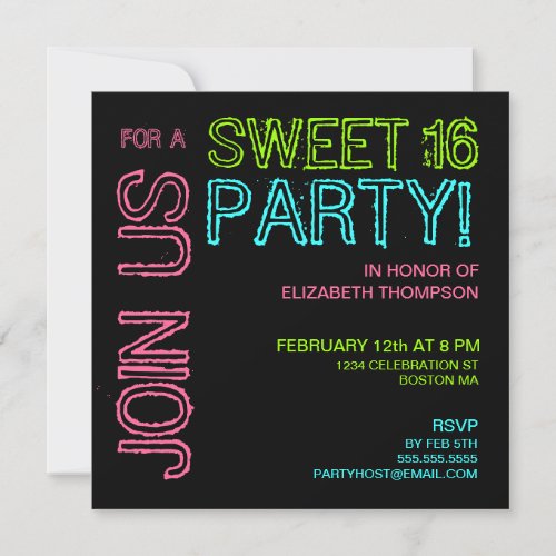 Modern Lights Sweet 16 Birthday Party Invitation