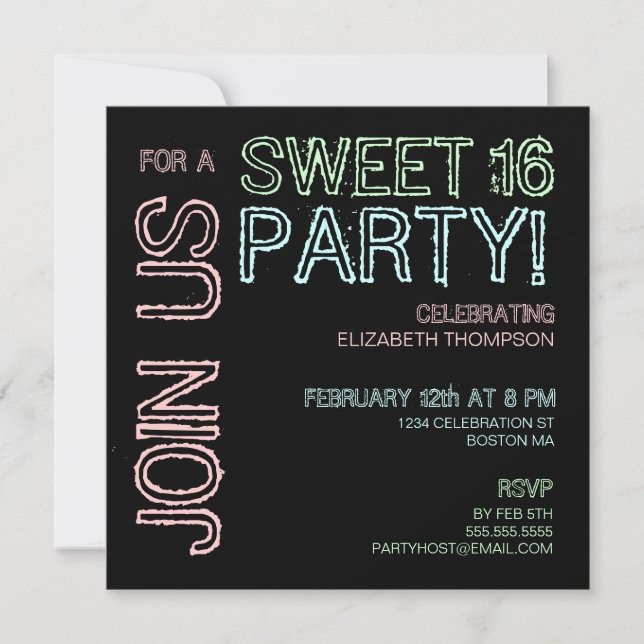 Modern Lights Sweet 16 Birthday Party Invitation (Front)