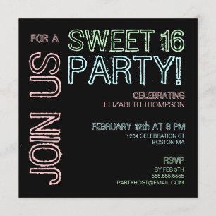 Modern Lights Sweet 16 Birthday Party Invitation