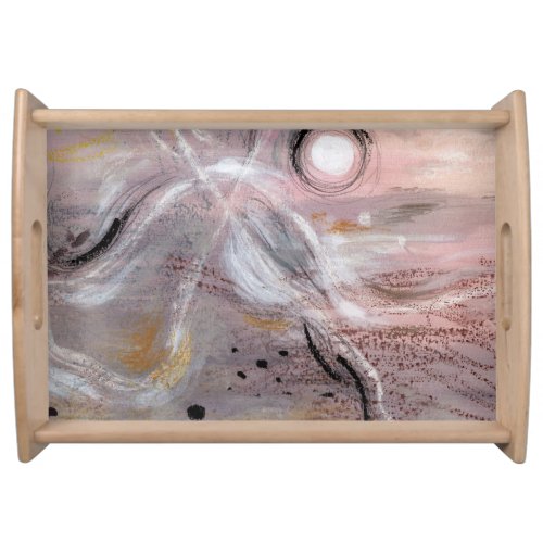 Modern lilac abstract art Serving Tray