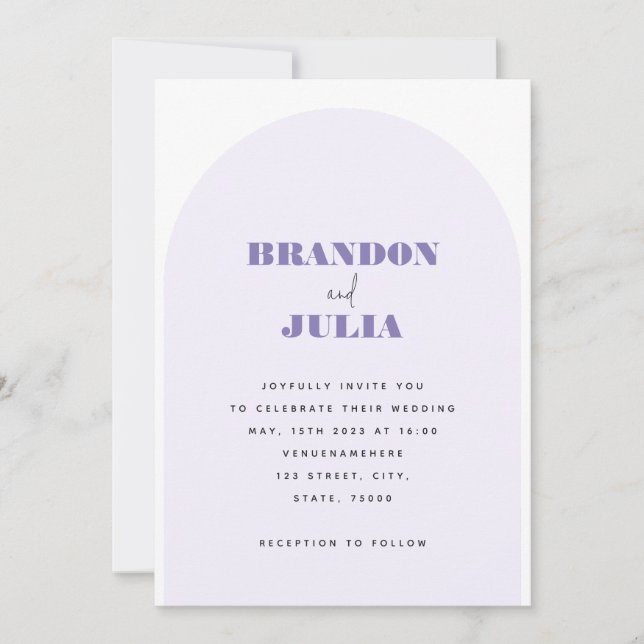 Modern Lilac Arch Minimal QR Code All in One Boho  Invitation (Front)
