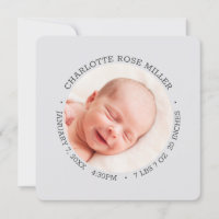 Modern Lilac Baby Birth Announcement Photo Card