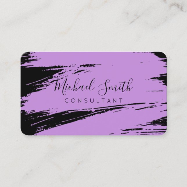 Modern Lilac Black Brush Stroke Paint Business Card (Front)