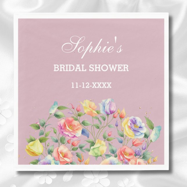 Modern Lilac Bright Roses Floral Bridal Shower  Napkins (Creator Uploaded)