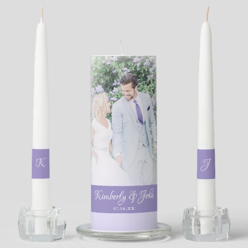 Modern Lilac Custom Wedding Photo Unity Candle Set