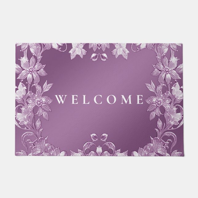Modern Lilac Floral Doormat (Front)