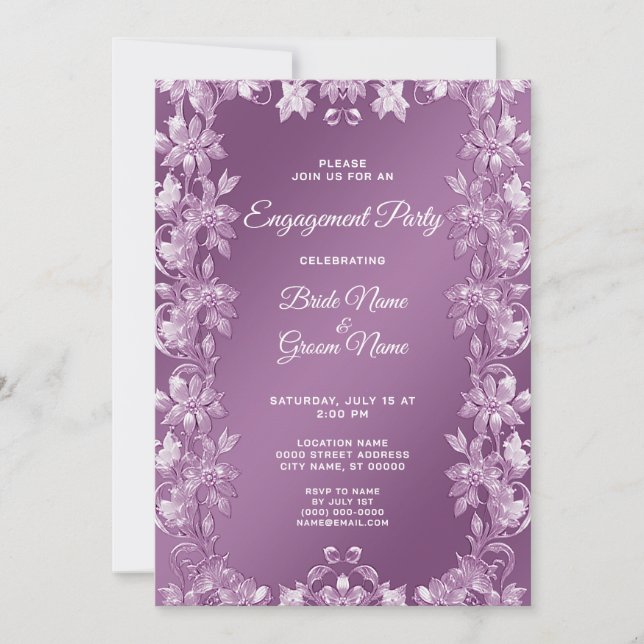 Modern Lilac Floral Engagement Invitation (Front)