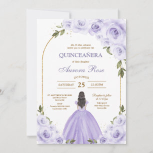 Modern Lilac Floral Quinceanera Invitation