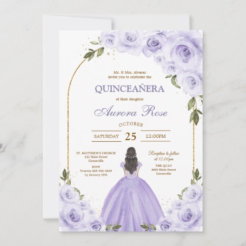 Modern Lilac Floral Quinceanera Invitation