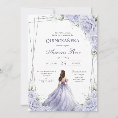 Modern Lilac Floral Quinceanera Invitation
