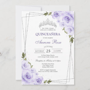 Modern Lilac Floral Quinceanera Invitation