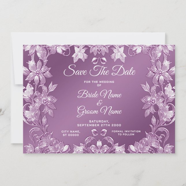 Modern Lilac Floral Save The Date (Front)