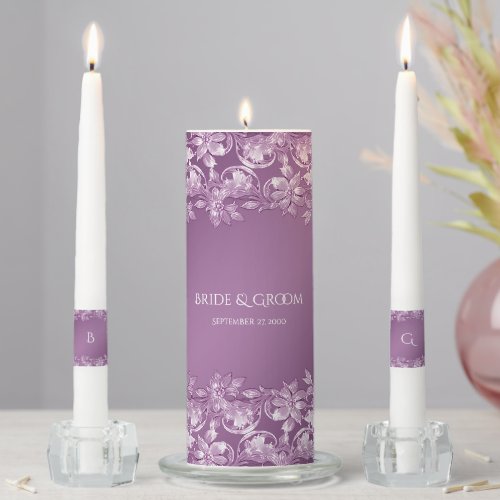 Modern Lilac Floral Unity Candle Set