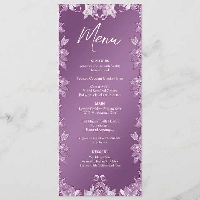  Modern Lilac Floral Wedding Menu (Front)