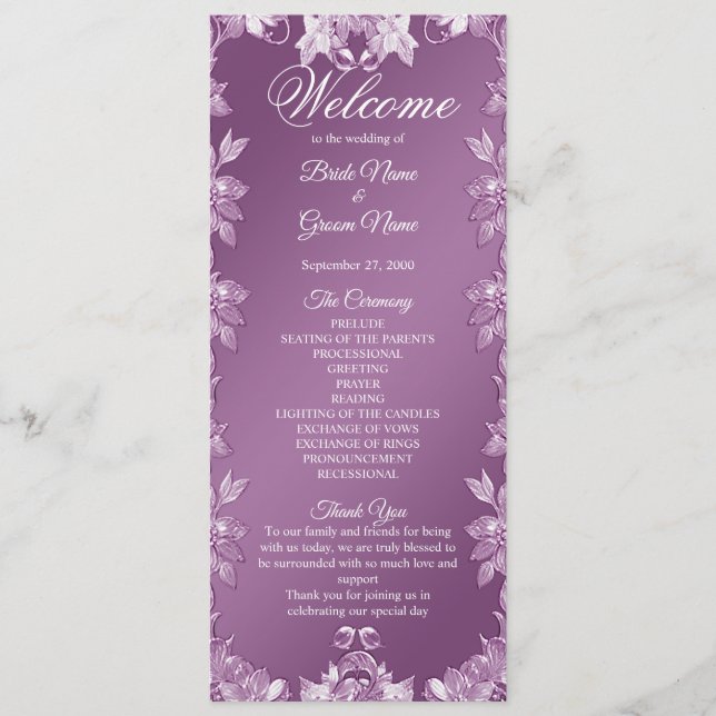 Modern Lilac Floral Wedding Program (Front)