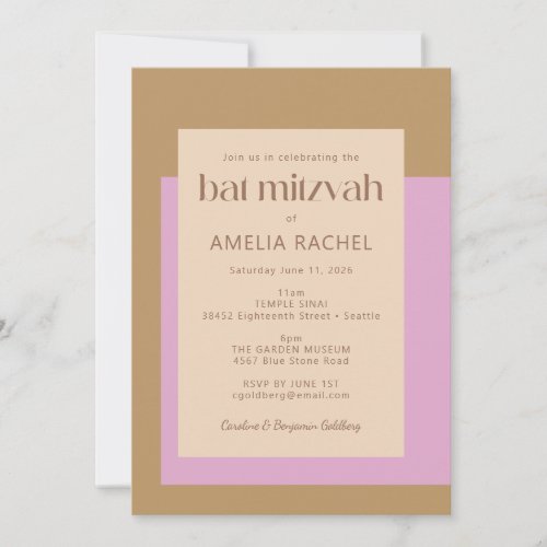 Modern Lilac Gold Pink Geometric Bat Mitzvah Invitation