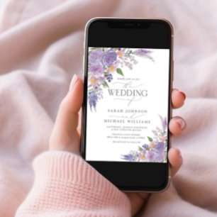 Modern Lilac Lavender Mauve Floral Photo Wedding Invitation