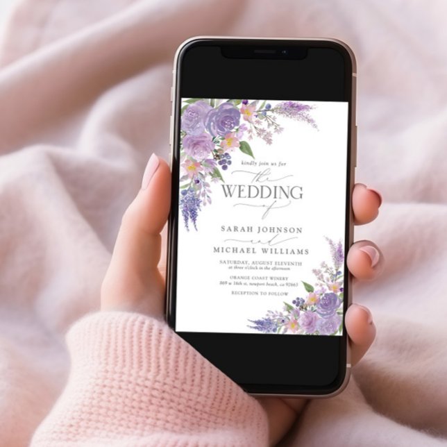 Modern Lilac Lavender Mauve Floral Photo Wedding Invitation (Creator Uploaded)