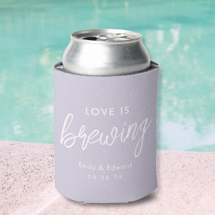 Modern Lilac Love is Brewing Wedding Favor Can Cooler
