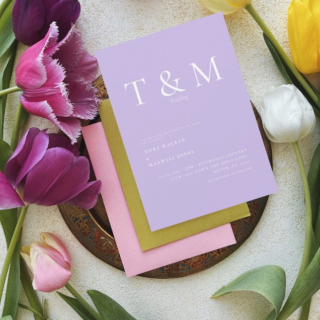 Modern Lilac Monogram No Parents Wedding Invitation (Creator Uploaded)