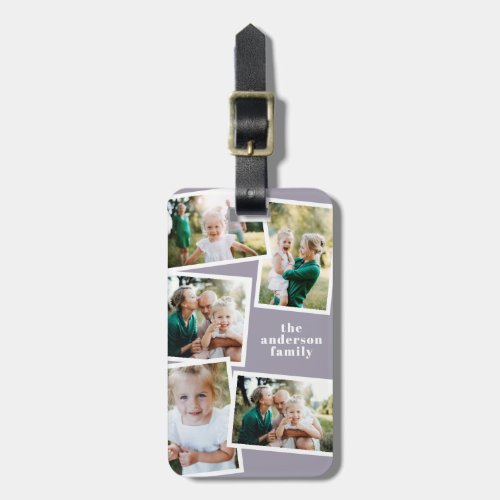 Modern lilac multi photo family elegant gift luggage tag