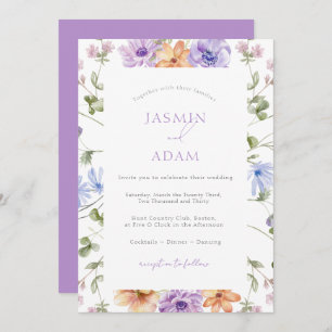 Modern Lilac & Peach Floral Wedding Invitation