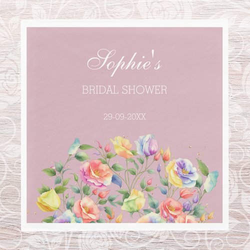 Modern Lilac Pink Peach Floral Bridal Shower  Napkins