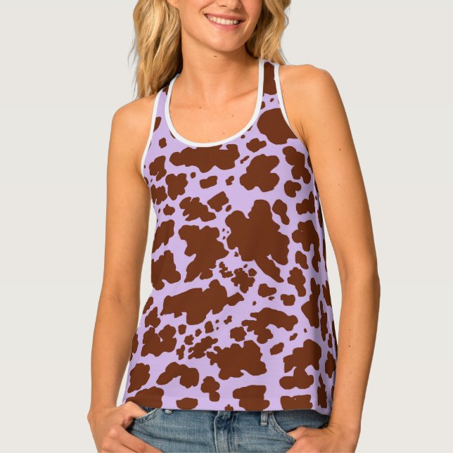 Modern Lilac Purple and Brown Cow Fur Print Tank Top (Front)