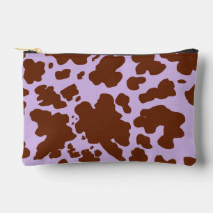 Modern Lilac Purple and Brown Cow Skin Print Accessory Pouch