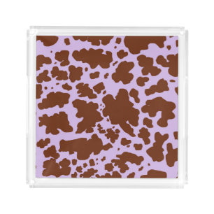 Modern Lilac Purple and Brown Cow Skin Print Acrylic Tray