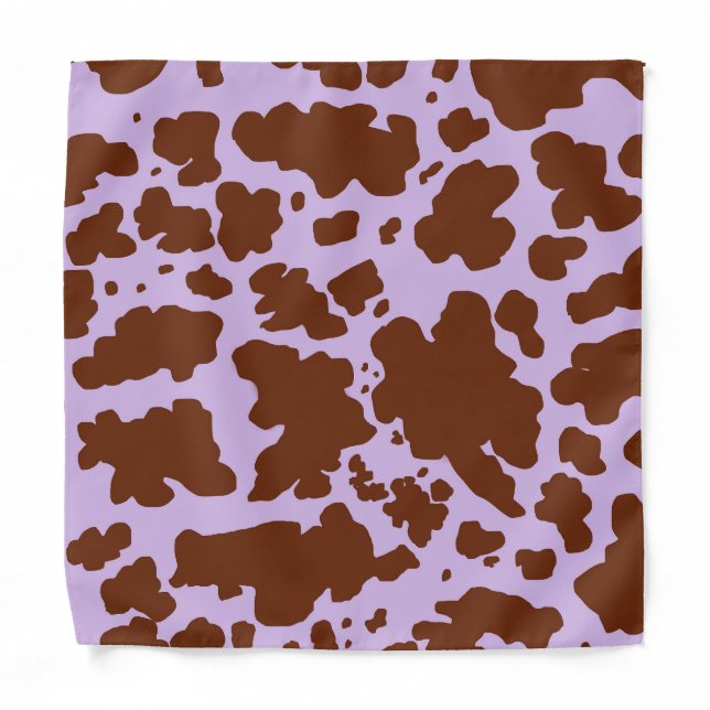 Modern Lilac Purple and Brown Cow Skin Print Bandana (Front)