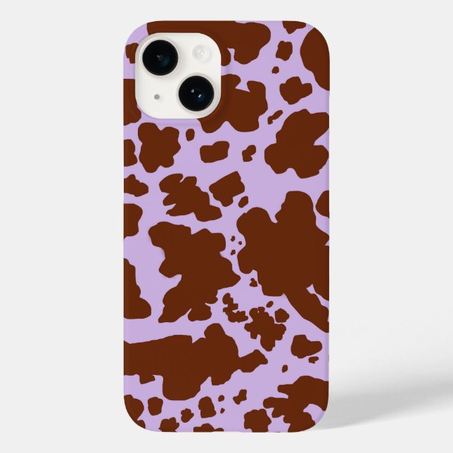 Modern Lilac Purple and Brown Cow Skin Print Case-Mate iPhone Case (Back)