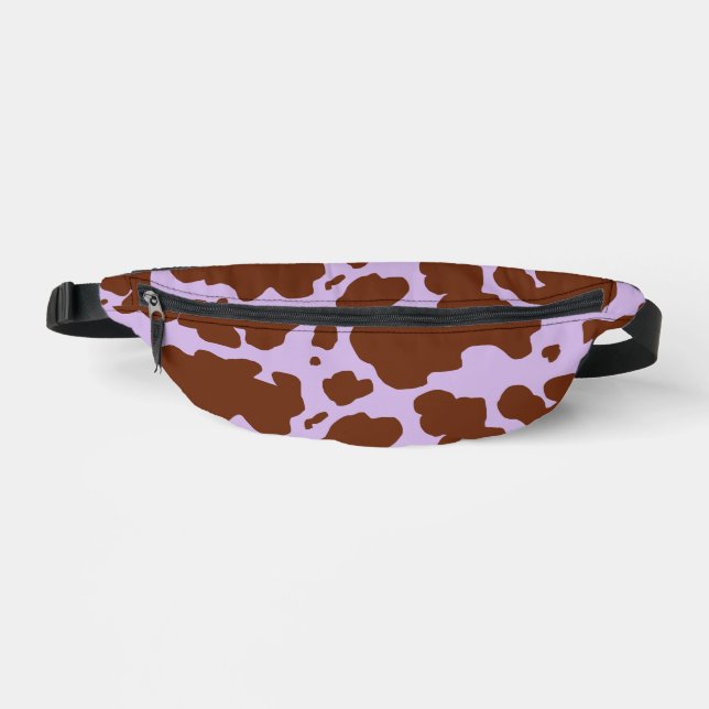Modern Lilac Purple and Brown Cow Skin Print Fanny Pack (Front)