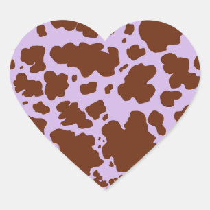 Modern Lilac Purple and Brown Cow Skin Print Heart Sticker