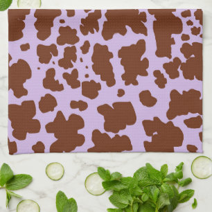 Modern Lilac Purple and Brown Cow Skin Print Kitchen Towel