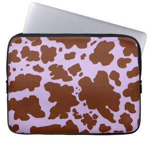Modern Lilac Purple and Brown Cow Skin Print Laptop Sleeve