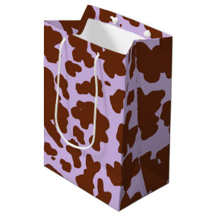 Modern Lilac Purple and Brown Cow Skin Print Medium Gift Bag