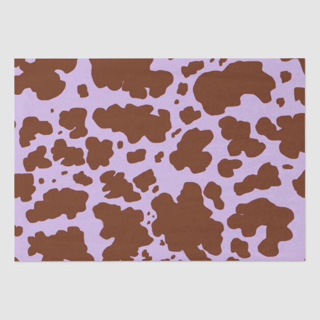 Modern Lilac Purple and Brown Cow Skin Print Tissue Paper (Front)