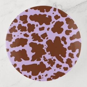 Modern Lilac Purple and Brown Cow Skin Print Trinket Tray