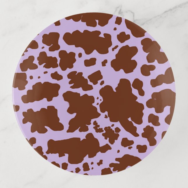 Modern Lilac Purple and Brown Cow Skin Print Trinket Tray (Front)
