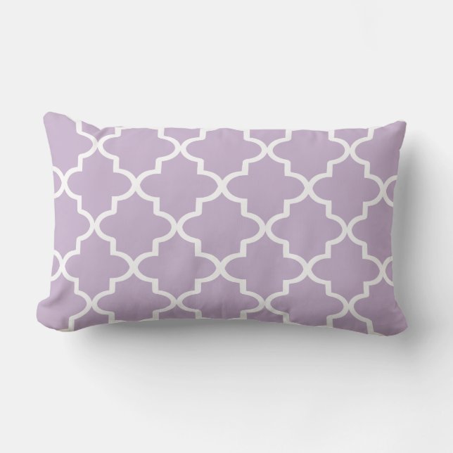 Modern Lilac Purple and White Moroccan Quatrefoil Lumbar Pillow (Front)