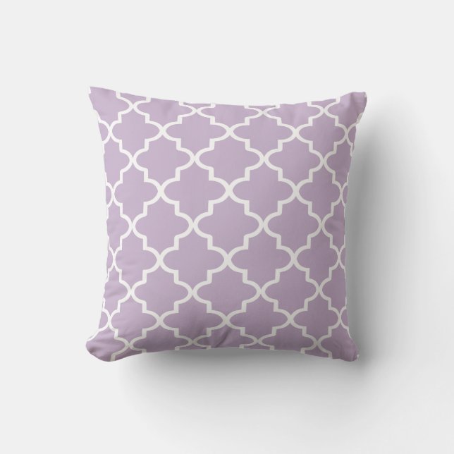 Modern Lilac Purple and White Moroccan Quatrefoil Throw Pillow (Front)
