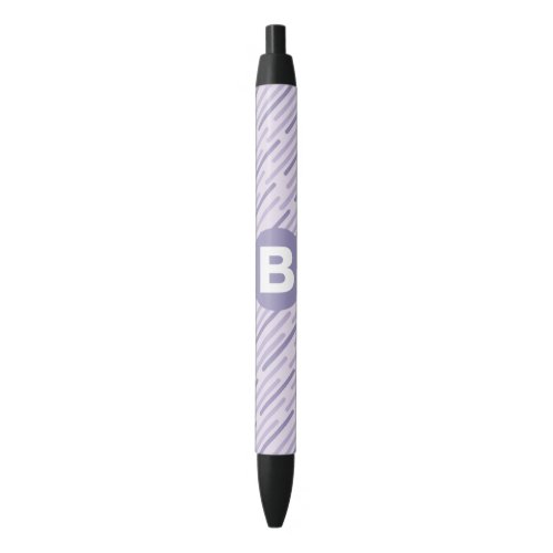 Modern Lilac Purple Diagonal Stripes Monogram Black Ink Pen