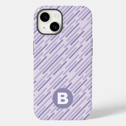Modern Lilac Purple Diagonal Stripes Monogram Case_Mate iPhone 14 Case