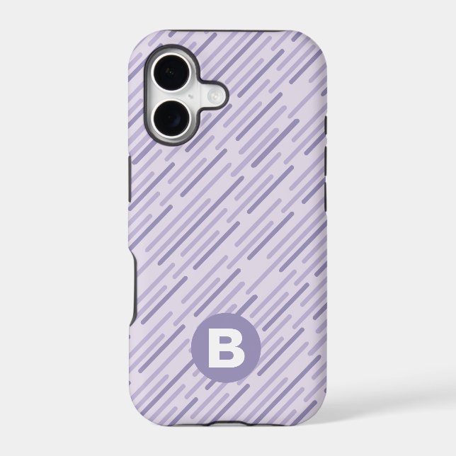 Modern Lilac Purple Diagonal Stripes Monogram Case-Mate iPhone Case (Back)