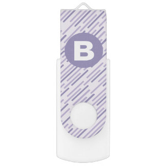 Modern Lilac Purple Diagonal Stripes Monogram Flash Drive