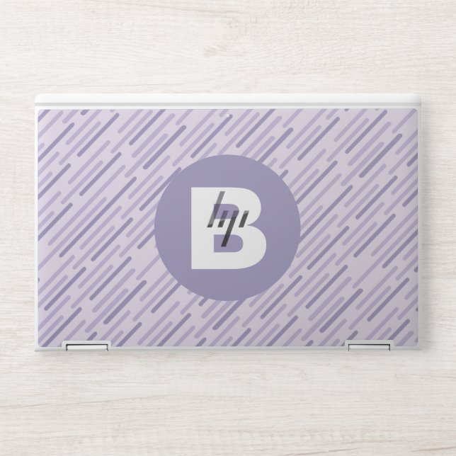 Modern Lilac Purple Diagonal Stripes Monogram HP Laptop Skin (Front)