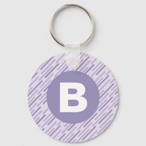 Modern Lilac Purple Diagonal Stripes Monogram Keychain