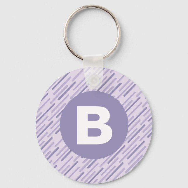 Modern Lilac Purple Diagonal Stripes Monogram Keychain (Front)