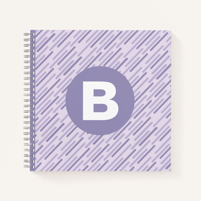 Modern Lilac Purple Diagonal Stripes Monogram Notebook (Front)